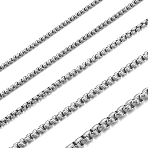 HSWYFCJY Herren Halskette Edelstahl Silber Box Kette Damen 3 MM Briolette Kette Venetian LinkKette Link Collier Halskette Länge 22 Zoll von HSWYFCJY