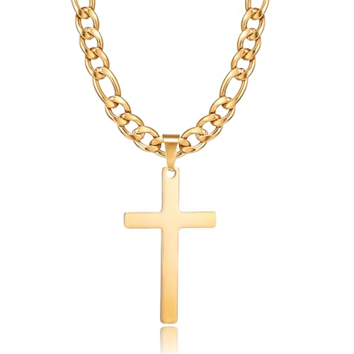 HSWYFCJY Kreuz kette Herren Kreuzkette Gold Edelstahl umgekehrtem Anhänger mit Kreuz Halskette für Männer Christliches Kreuz Halskette 20"… von HSWYFCJY