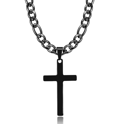 HSWYFCJY Kreuz kette Herren Kreuzkette Schwarz Edelstahl umgekehrtem Anhänger mit Kreuz Halskette für Männer Christliches Kreuz Halskette 20" von HSWYFCJY