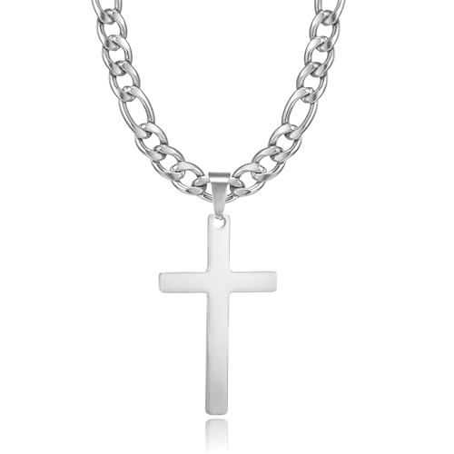 HSWYFCJY Kreuz kette Herren Kreuzkette Silber Edelstahl umgekehrtem Anhänger mit Kreuz Halskette für Männer Christliches Kreuz Halskette 20"… von HSWYFCJY