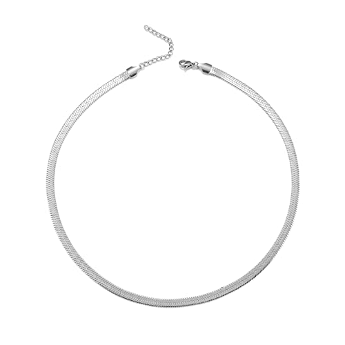 HSWYFCJY Frauen klassische Schlange Kette Fischgrätenkette Choker Halskette 3mm/5mm breite Kette Länge als Geburtstagsgeschenk für Mädchen von HSWYFCJY