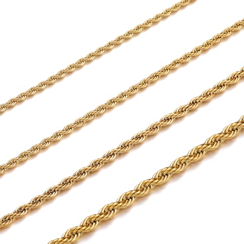 HSWYFCJY Gold Kordel kette für Herren Damen 316L Edelstahl Verdrehte kordelkette 4MM twist Halskette Lang 60CM Schmuck Geschenke für Männer Frauen HSWYFCJY Gold Kordel kette für Herren Damen 316L Edelstahl Verdrehte kordelkette 4MM twist Halskette Lang 60CM Schmuck Geschenke für Männer Frauen von HSWYFCJY