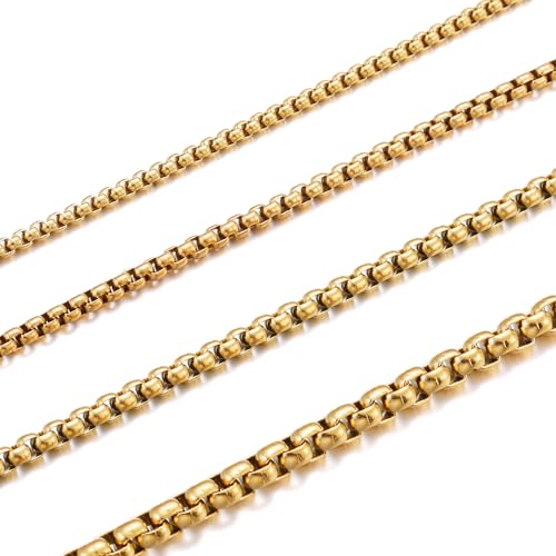 HSWYFCJY Herren Halskette Edelstahl Gold Box Kette Damen 4 MM Briolette Kette Venetian LinkKette Link Collier Halskette Länge 22 Zoll von HSWYFCJY