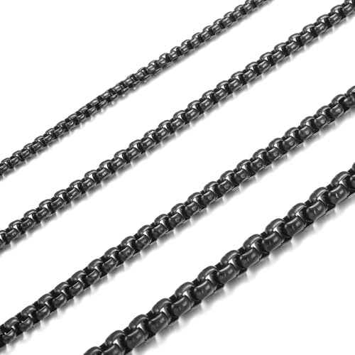 HSWYFCJY Herren Halskette Edelstahl Schwarze Box Kette Damen 2.5 MM Briolette Kette Venetian LinkKette Link Collier Halskette Länge 22 Zoll HSWYFCJY Herren Halskette Edelstahl Schwarze Box Kette Damen 2.5 MM Briolette Kette Venetian LinkKette Link Collier Halskette Länge 22 Zoll von HSWYFCJY