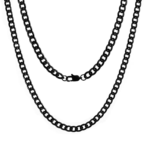 HSWYFCJY Herren Schwarz Panzerkette Kette Halskette, Männer Kubanische Edelstahl Kette,Cuban Chain Halskette für Männer, Breite 6MM, 24Zoll… von HSWYFCJY