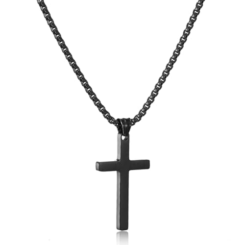 HSWYFCJY Kreuz Kette Herren Schwarz Kette Männer Kreuzkette Kreuz Groß Anhänger mit Edelstahlkette Herren Schmuck 18" von HSWYFCJY