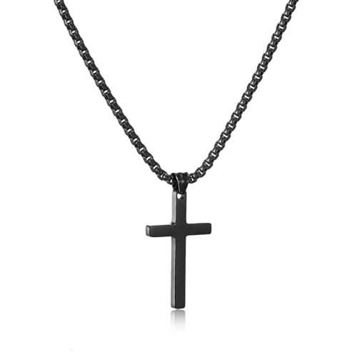 HSWYFCJY Kreuz Kette Herren Schwarz Kette Männer Kreuzkette Kreuz Kleine Größe Anhänger mit Edelstahlkette Herren Schmuck 24" HSWYFCJY Kreuz Kette Herren Schwarz Kette Männer Kreuzkette Kreuz Kleine Größe Anhänger mit Edelstahlkette Herren Schmuck 24" von HSWYFCJY