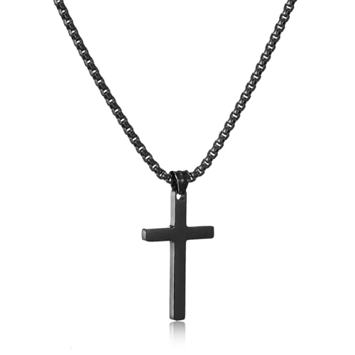 HSWYFCJY Kreuz Kette Herren Schwarz Kette Männer Kreuzkette Kreuz Medium Anhänger mit Edelstahlkette Herren Schmuck 18" von HSWYFCJY