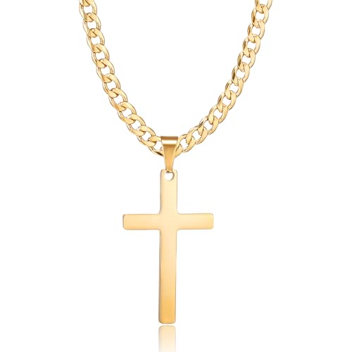 HSWYFCJY Kreuz kette Herren Kreuzkette Gold Edelstahl umgekehrtem Anhänger mit Kreuz Halskette für Männer Christliches Kreuz Halskette 28" von HSWYFCJY