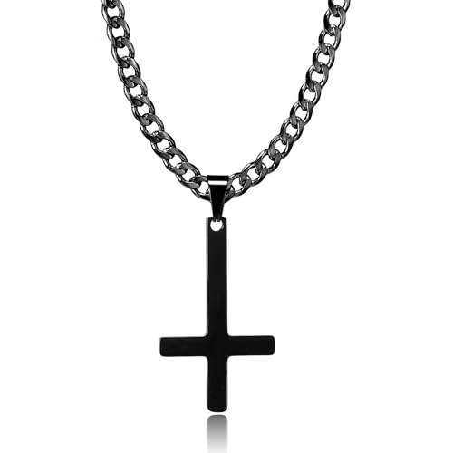 HSWYFCJY Kreuz kette Herren Kreuzkette Schwarz Edelstahl umgekehrtem Anhänger mit Kreuz Halskette für Männer Christliches Kreuz Halskette 20" von HSWYFCJY