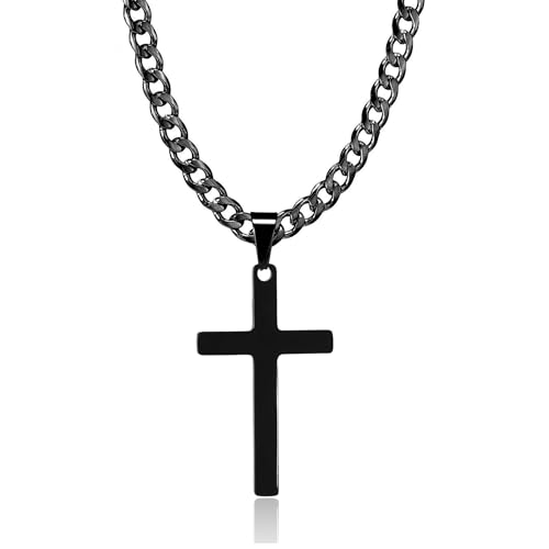 HSWYFCJY Kreuz kette Herren Kreuzkette Schwarz Edelstahl umgekehrtem Anhänger mit Kreuz Halskette für Männer Christliches Kreuz Halskette 20" von HSWYFCJY