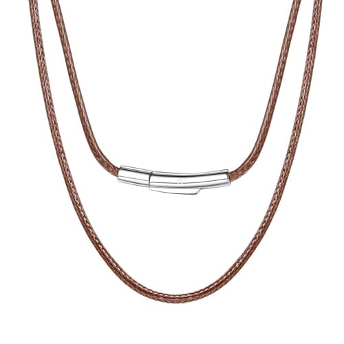 HSWYFCJY Lederkette Herren 2mm Kunstleder Halskette Braun Verfügbar Damen Leder kette mit Verschluss Kautschuk Kette 61cm für DIY Anhänger Schmuck von HSWYFCJY