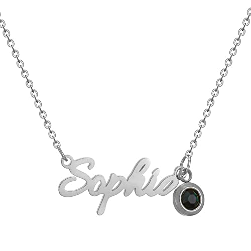 HSWYFCJY Namenskette für Damen,Personalisiert Kette mit Namen Geburtsstein，Silber Gold Roségold Namen Kette Halskette Schmuck für Frauen von HSWYFCJY