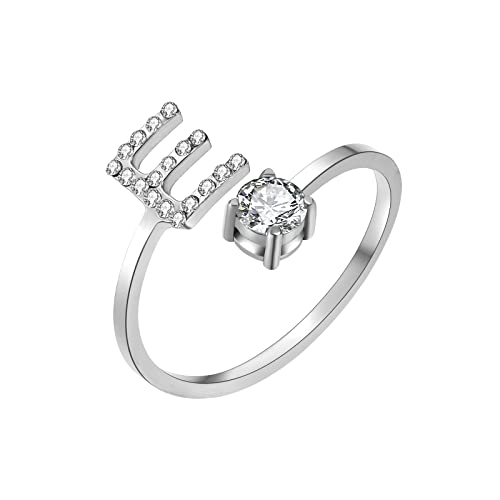 HSWYFCJY Silber Damen Ring mit Buchstabe, Offener Verstellbare Initiale Ring für Frauen, Alphabet A-Z Zirkonia DamenRing aus Edelstahl von HSWYFCJY
