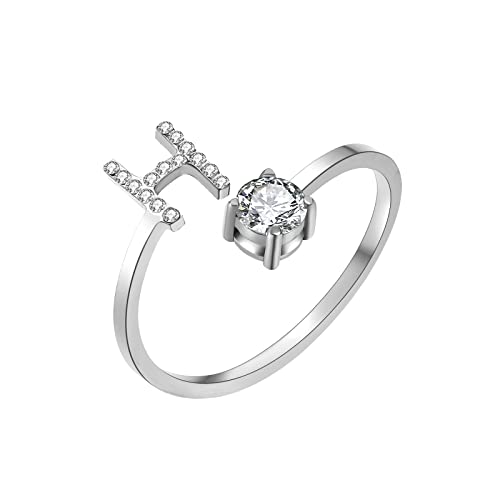 HSWYFCJY Silber Damen Ring mit Buchstabe, Offener Verstellbare Initiale Ring für Frauen, Alphabet A-Z Zirkonia DamenRing aus Edelstahl von HSWYFCJY