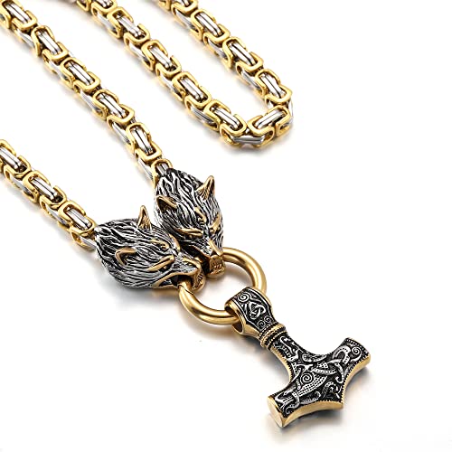 HSWYFCJY Wikinger Thor Hammer Halskette Herren Wikinger Mjölnir Edelstahl Kette für Männer Deko Kette Wikinger Geschenke Männer Schmuck,20" Silber/Schwarz/Gold 20Zoll von HSWYFCJY