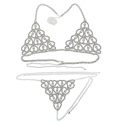 Damen-Taillenkette, Bikini-Körperkette, Hosenträger, modische Dessous-Kette, Strass-BH und Tanga-Set, Schmuck für Frauen (Gold) (Silber) (Silber) von HSYHKDSY