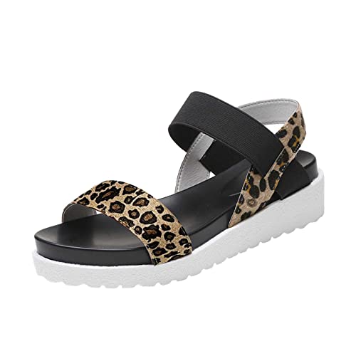 HSYHKDSY Entireface Flache Sandalen für Damen, Leopardenmuster, elastische Riemchen, offene Zehenpartie, lässige Sandalen, Slingback-Sommerschuhe für Damen, Urlaub s42952 (Braun, 39 EU) von HSYHKDSY