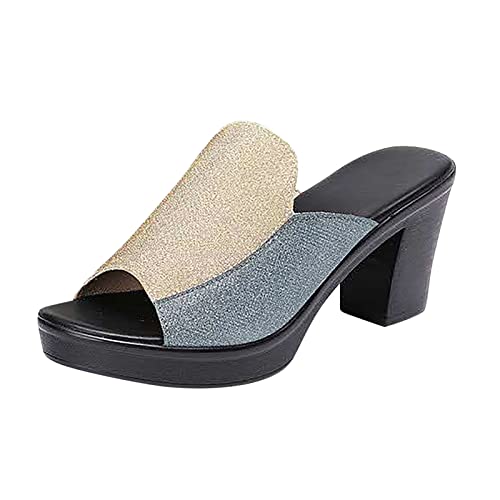 HSYHKDSY Entireface Sandaletten mit Absatz für Damen, Glitzer, glitzernde Diamanten, Slip-on-Slingback, elegante Damen-Sommerschuhe, Urlaub, Urlaub, s426004 (Silber 6,5 UK) von HSYHKDSY