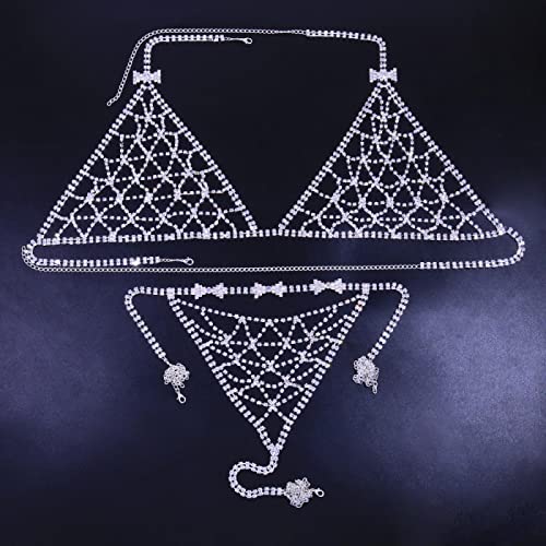 Körperketten, Band, Strass, Körperkette, BH-Geschirr für Frauen, sexy Strand-Accessoire, Bikini-BH, Tanga, Schmuck-Sets (3 b) von HSYHKDSY