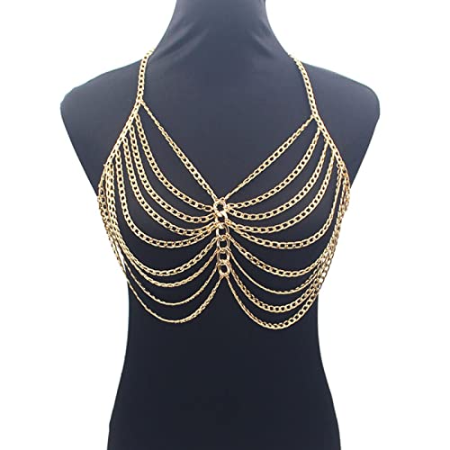 Körperketten BH Sexy Metall Körperkette Halskette Geschirr für Frauen Festival Accessoires Strand Bikini Brustkette Schmuck Party Geschenk (2 b) von HSYHKDSY