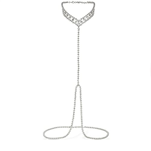 Mode-Accessoires, mehrschichtige Strass-Halskette, Taillenkette, sexy Bikini-Brustkette, weibliche Körperkette (Gold) (Silber) von HSYHKDSY