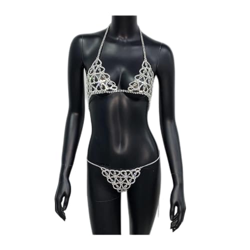 Party-Körperketten, Körperkette, Strass, sexy Frauen-Körperkette, zweiteiliges Set, Nachtclub, ausgehöhlt, luxuriöser vertuschter Bikini, durchsichtige Dessous-Ketten, Körperschmuck (K-Silber) von HSYHKDSY