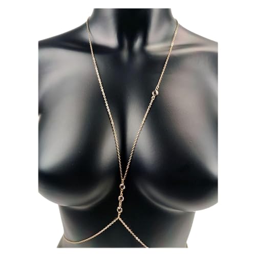 Partyketten Sexy Brustkette Bikini Bauchketten Körper für Frauen Pailletten Kreuz Taille Weiblicher Bodysuit Schmuck für Frauen Glitzernde Körperkette Körperschmuck (D11) von HSYHKDSY