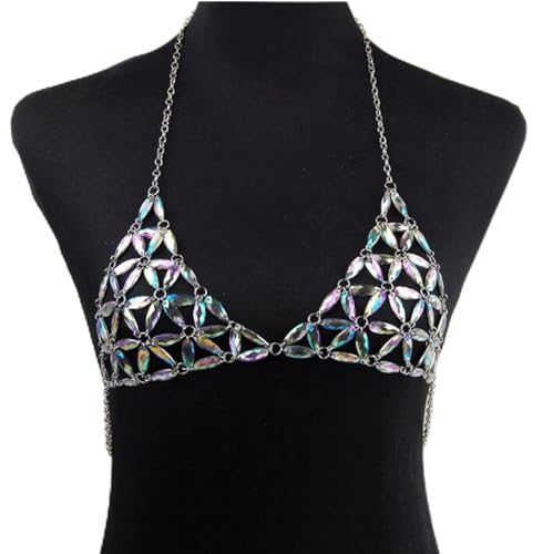 Strass-Körperkette für Damen, sexy Bralette-Kette, BH-Bikini-Schmuck, modischer Strand-Körperschmuck (rot) (whie) (rot) von HSYHKDSY