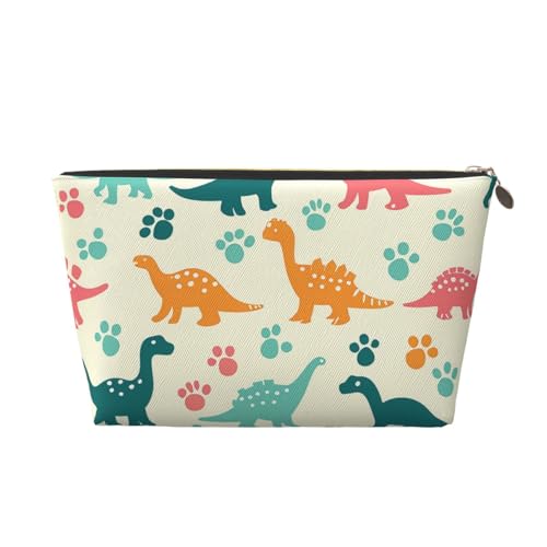 HSYOYO Make-up-Tasche, wasserdicht, Kosmetiktasche, Organizer, kleine Make-up-Tasche, Reißverschluss, tragbare Reise-Kulturbeutel für Frauen und Mädchen, Bunte Dinosaurier-Fußabdruck, Einheitsgröße von HSYOYO