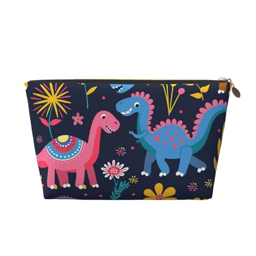 HSYOYO Make-up-Tasche, wasserdicht, Kosmetiktasche, Organizer, kleine Make-up-Tasche, Reißverschluss, tragbare Reise-Kulturbeutel für Frauen und Mädchen, Cartoon-Dinosaurier-Blumen, Einheitsgröße von HSYOYO