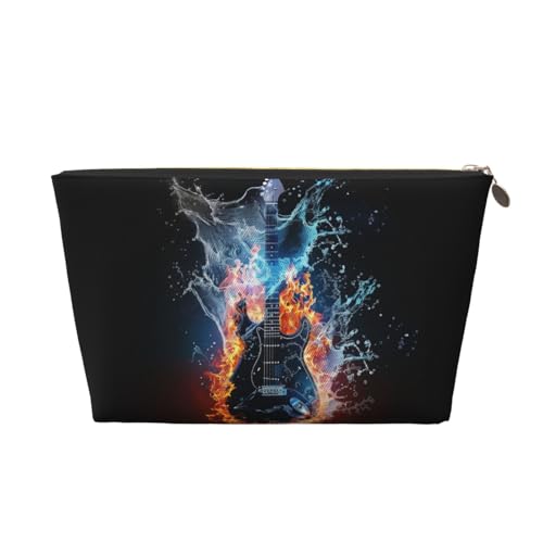 HSYOYO Make-up-Tasche, wasserdicht, Kosmetiktasche, Organizer, kleine Make-up-Tasche, mit Reißverschluss, tragbare Reise-Kulturbeutel für Frauen und Mädchen, E-Gitarre, Feuerwasser, Einheitsgröße von HSYOYO