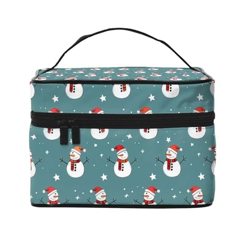 HSYOYO Make-up-Tasche für Damen, Reise-Kosmetiktasche, groß, tragbar, Kulturbeutel, Hautpflege-Organizer-Tasche, Cartoon-Weihnachts-Schneemann, Einheitsgröße von HSYOYO