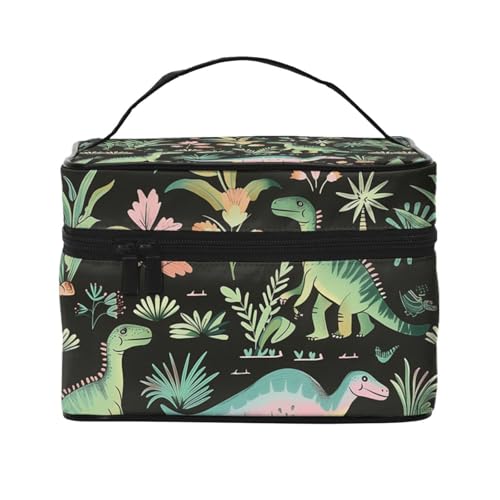 HSYOYO Make-up-Tasche für Damen, Reise-Kosmetiktasche, groß, tragbar, Kulturbeutel, Hautpflege-Organizer-Tasche, Dinosaurier-grüner Baum, Einheitsgröße von HSYOYO