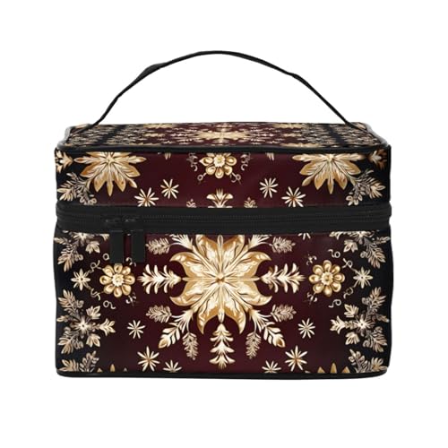 HSYOYO Make-up-Tasche für Damen, Reise-Kosmetiktasche, groß, tragbar, Kulturbeutel, Hautpflege-Organizer-Tasche, Goldene Schneeflocke für Weihnachten, Einheitsgröße von HSYOYO