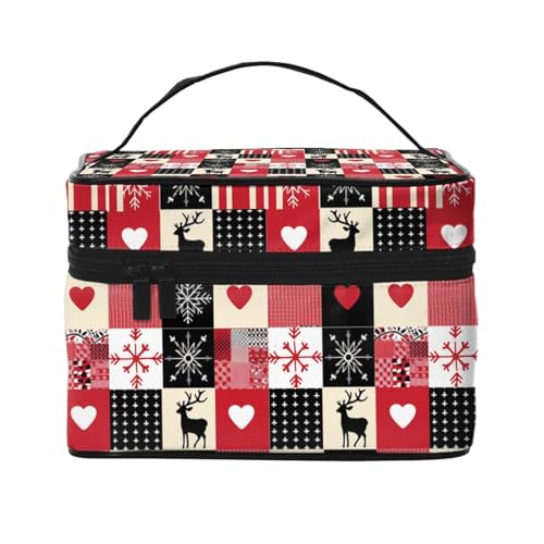 HSYOYO Make-up-Tasche für Damen, Reise-Kosmetiktasche, groß, tragbar, Kulturbeutel, Hautpflege-Organizer-Tasche, Patchwork Weihnachten, Einheitsgröße von HSYOYO