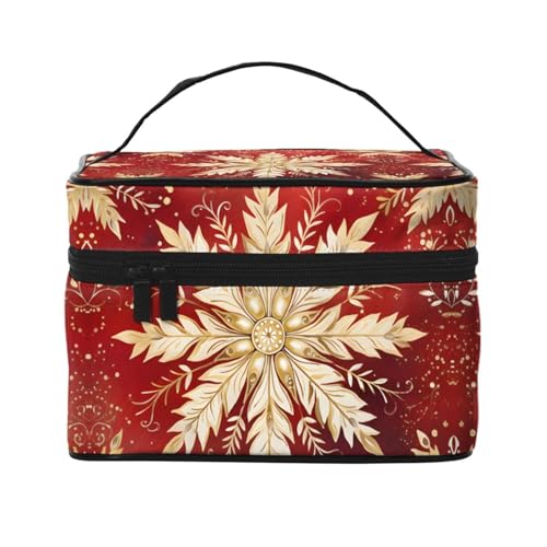 HSYOYO Make-up-Tasche für Damen, Reise-Kosmetiktasche, groß, tragbar, Kulturbeutel, Hautpflege-Organizer-Tasche, Weihnachts-Schneeflocke, Einheitsgröße von HSYOYO