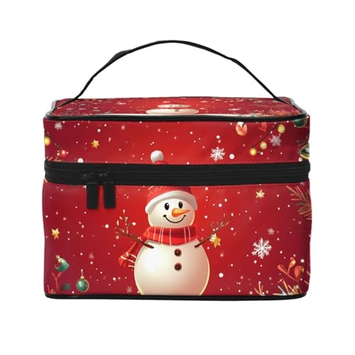 HSYOYO Make-up-Tasche für Damen, Reise-Kosmetiktasche, groß, tragbar, Kulturbeutel, Hautpflege-Organizer-Tasche, Weihnachts-Schneemann-Dekoration, Einheitsgröße von HSYOYO