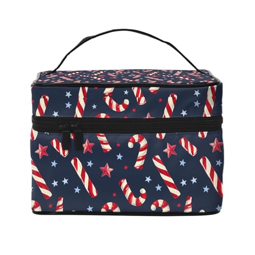 HSYOYO Make-up-Tasche für Damen, Reise-Kosmetiktasche, groß, tragbar, Kulturbeutel, Hautpflege-Organizer-Tasche, Weihnachts-Süßigkeitenstern, Einheitsgröße von HSYOYO
