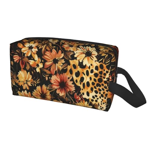 HSYOYO Reise-Kulturbeutel für Damen und Herren, tragbar, zum Aufhängen, wasserdicht, Kosmetik-Organizer, große Kapazität, Rasiertasche, Make-up-Tasche, Leopardenmuster Blumen, Einheitsgröße von HSYOYO