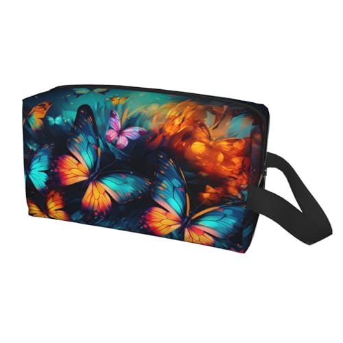 HSYOYO Reise-Kulturbeutel für Damen und Herren, tragbar, zum Aufhängen, wasserdicht, Kosmetik-Organizer, große Kapazität, Rasiertasche, Make-up-Tasche, Neon Butterfly Art, Einheitsgröße von HSYOYO