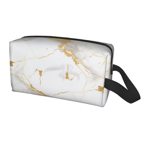 HSYOYO Reise-Kulturbeutel für Damen und Herren, tragbar, zum Aufhängen, wasserdicht, Kosmetik-Organizer, große Kapazität, Rasiertasche, Make-up-Tasche, Weißgoldener Marmor, Einheitsgröße von HSYOYO
