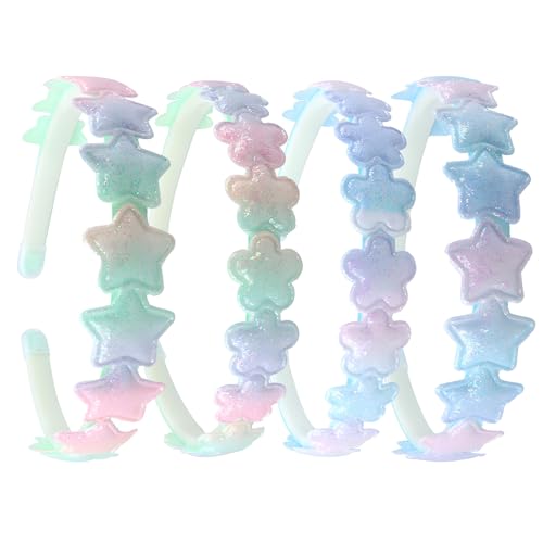 4 Stück Glitzer Haarreifen Damen, Haarreif Damen, Breite Dirndl Haarreif Dirndl, Rutschfestes Pflaumenblüte Stern Haarband für Kinder Teens Tägliches Tragen Geschenk (Grün und Blau, 15 * 12 * 1) von HSYTEK