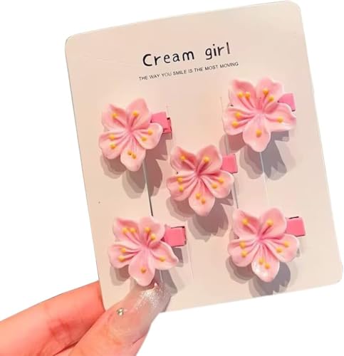 5 Stück HSYTEK Kirschblüte Entenschnabel Clip, niedliche Blume Haar Kralle Clip, große Blume Form Haar Kralle Clip, geeignet für weibliche Mädchen Haar-Styling, Strand Party Pool Zubehör von HSYTEK