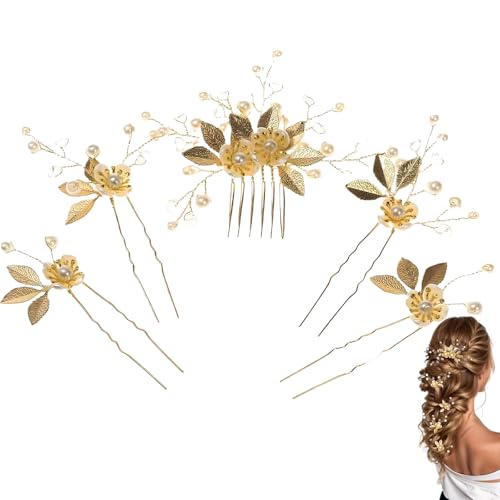 5 Stück Haarspange, Blume Braut Haarspangen, Haarschmuck Kommunion Mädchen, Perle Haarnadeln, Haarspange, Hochzeit Haarschmuck, für Hochzeiten, Geburtstage, Themenpartys von HSYTEK