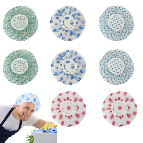 8 Stück Duschhauben, Vier Stile Shower Cap, Wasserdichte und Wiederverwendbare Duschhauben,Duschhaube Damen, Badehaube Damen, für Mädchen, Frauen, Zuhause, Hotel, Reisen(Mehrfarbig) von HSYTEK
