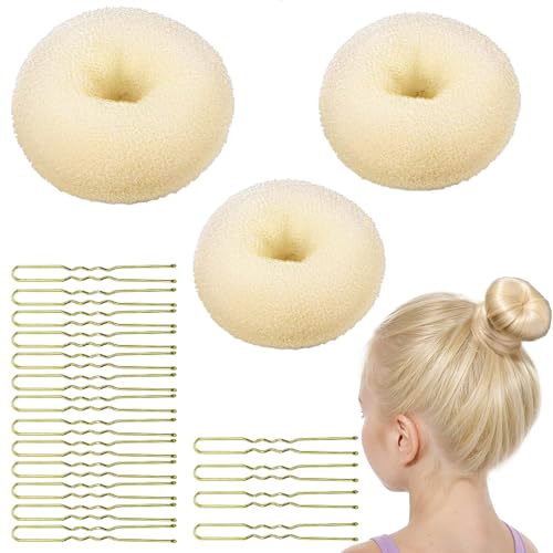 Donut Hair Bun Set, 3pc Dutt Maker, Duttkissen Groß und Klein Mit 20 U-Form Haarspange, Donut Haark Hochsteckfrisuren Zubehör für Frisur Tänzer Kinder Mädchen Frauen von HSYTEK