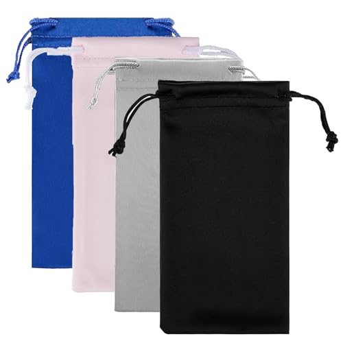 HSYTEK 4 Stück Brillenetui Weich,Mikrofaser Brillenbeutel,18 * 9cm Sonnenbrillen Etui,Brillentasche,Schmuckbeutel,Reinigungstuch Für Schutzspeicher von HSYTEK