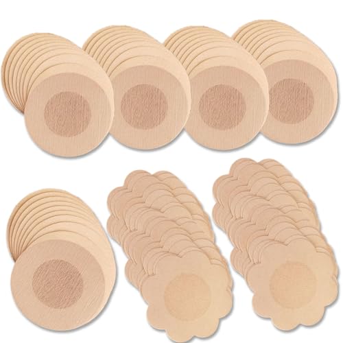 HSYTEK 80 Stück Nippelpads Brustwarzenabdeckung, Unsichtbare Nipple Cover, Selbstklebend Nippelaufkleber Ultra Dünne Brust Aufkleber wasserdichte - Round&Flower von HSYTEK