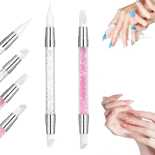 2 Stück Silikon Nagel Pinsel, Doppel Köpfe Nagelkunst Skulptur Stift, Silikon Tool Nägel, 3D Gel Nail Art Pinsel für Nägel Design Nagelfolie Zeichnen Formen von HSYTEK